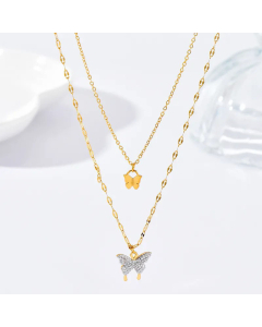 Sweet Butterfly Inlay Artificial Rhinestones Stainless Steel Handmade Layered Necklaces Colorza