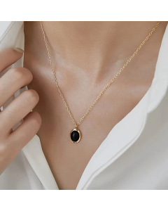 Fashion Gold Plated Opal Geometric Titanium Steel Necklace Colorza-01-Black