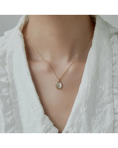 Fashion Gold Plated Opal Geometric Titanium Steel Necklace Colorza-02-White