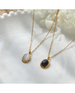 Fashion Gold Plated Opal Geometric Titanium Steel Necklace Colorza