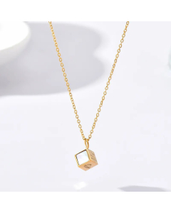 Novelty Rubik's Cube Stainless Steel Inlay Shell Pendant Necklace Colorza