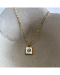 Lady Square Flower Titanium Steel Plating Shell Pendant Necklace Colorza
