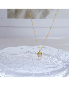 Minimalism Round Stainless Steel Plating Artificial Gemstones Pendant Necklace Colorza