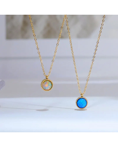 Minimalism Round Stainless Steel Plating Artificial Gemstones Pendant Necklace Colorza
