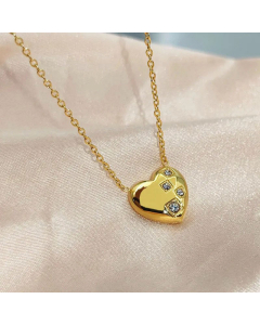 Fashion Heart Shape Gold Plated Rhinestones Pendant Titanium Steel Necklace Colorza