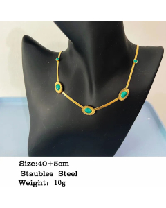 Vintage Luxurious Geometric Plating Zircon Choker Titanium Steel Necklace Colorza 