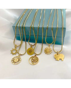 Daisy Elephant Eyes Pendant Square Snake Chain Titanium Steel Necklace Colorza 