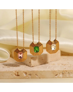 Vintage Style Gold Plated Rhinestones Geometric Stainless Steel Pendant Necklace