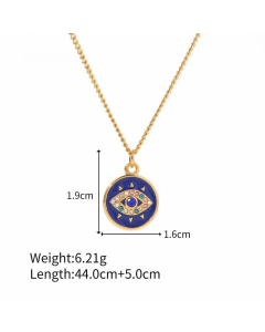 Fashion Devil's Eye Plating Artificial Diamond Stainless Steel Pendant Necklace