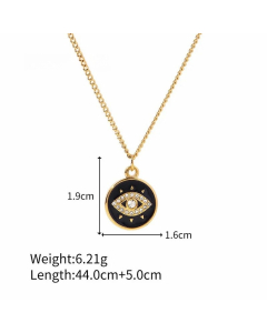 Fashion Devil's Eye Plating Artificial Diamond Stainless Steel Pendant Necklace