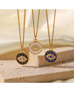 Fashion Devil's Eye Plating Artificial Diamond Stainless Steel Pendant Necklace