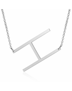 Minimalism Polishing Letter Pendent Stainless Steel Necklace-Steel Color-H
