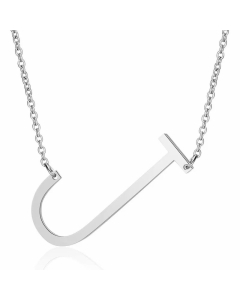 Minimalism Polishing Letter Pendent Stainless Steel Necklace-Steel Color-J