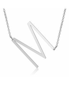 Minimalism Polishing Letter Pendent Stainless Steel Necklace-Steel Color-M
