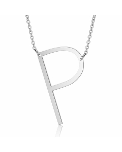 Minimalism Polishing Letter Pendent Stainless Steel Necklace-Steel Color-P