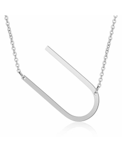 Minimalism Polishing Letter Pendent Stainless Steel Necklace-Steel Color-U