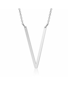 Minimalism Polishing Letter Pendent Stainless Steel Necklace-Steel Color-V