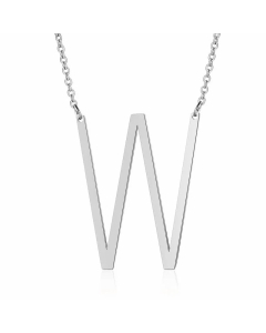 Minimalism Polishing Letter Pendent Stainless Steel Necklace-Steel Color-W