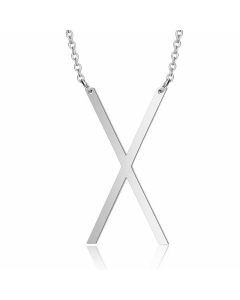 Minimalism Polishing Letter Pendent Stainless Steel Necklace-Steel Color-X