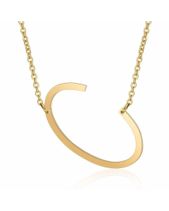 Minimalism Polishing Letter Pendent Stainless Steel Necklace-Gold Color-C