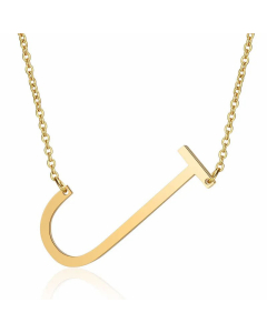 Minimalism Polishing Letter Pendent Stainless Steel Necklace-Gold Color-J
