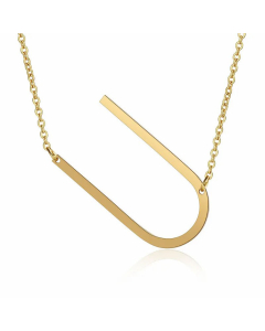 Minimalism Polishing Letter Pendent Stainless Steel Necklace-Gold Color-U