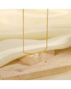 Elegant Geometric Plating Artificial Pearls Stainless Steel Necklace