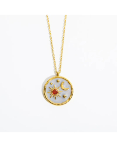 Retro Round Sun Moon Enamel Zircon Stainless Steel Pendant Necklace