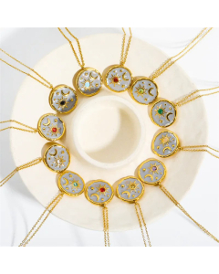 Retro Round Sun Moon Enamel Zircon Stainless Steel Pendant Necklace