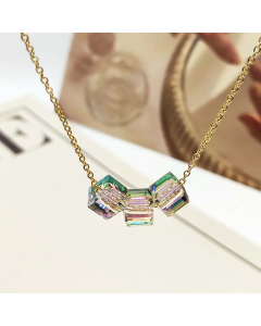 Fashion Geometric Plating Artificial Crystal Pendant Titanium Steel Necklace Colorza