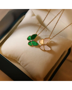 Temperament Butterfly Inlay Zircon Pendant Titanium Steel Necklace Colorza