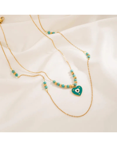 Fashion Enamel Heart Shape Oval Titanium Steel Plating Turquoise Necklace Colorza