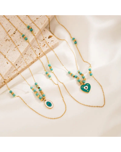 Fashion Enamel Heart Shape Oval Titanium Steel Plating Turquoise Necklace Colorza