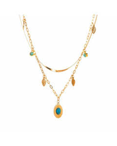 Fashion Round Gold Plated Turquoise Titanium Steel Layered Necklace Colorza