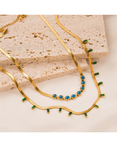 Vintage Style Plating Turquoise Zircon Geometric Titanium Steel Necklace Colorza