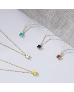 Classic Geometric Inlay Zircon Titanium Steel Pendant Necklace Colorza 