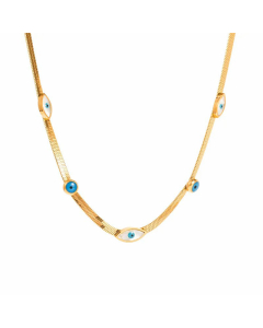 Elegant Gold Plated Turquoise Flower Eye Titanium Steel Necklace Colorza