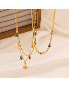 Elegant Gold Plated Turquoise Flower Eye Titanium Steel Necklace Colorza