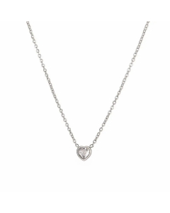 Minimalism Heart Shape Inlay Zircon Titanium Steel Pendant Necklace Colorza -Steel Color-White