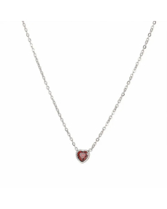 Minimalism Heart Shape Inlay Zircon Titanium Steel Pendant Necklace Colorza -Steel Color-Red