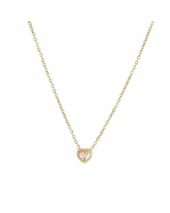 Minimalism Heart Shape Inlay Zircon Titanium Steel Pendant Necklace Colorza -Gold Color-White