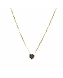 Minimalism Heart Shape Inlay Zircon Titanium Steel Pendant Necklace Colorza -Gold Color-Black