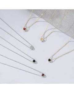 Minimalism Heart Shape Inlay Zircon Titanium Steel Pendant Necklace Colorza 