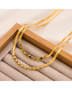 Elegant Geometric Plating Zircon Titanium Steel Necklace Colorza