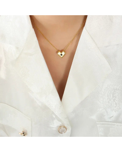 Fashion Heart Shape Plating Inlay Shell Zircon Pendant Titanium Steel Necklace Colorza