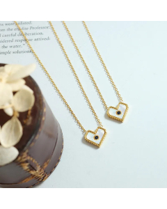 Fashion Heart Shape Plating Inlay Shell Zircon Pendant Titanium Steel Necklace Colorza