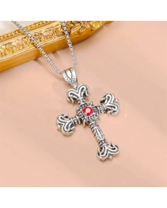 Casual Cross Inlay Zircon Pendant Titanium Steel Necklace Colorza