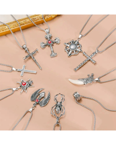 Casual Cross Inlay Zircon Pendant Titanium Steel Necklace Colorza