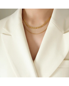 Plain Solid Color Figaro Chain Plating Layered Titanium Steel Necklaces Colorza 
