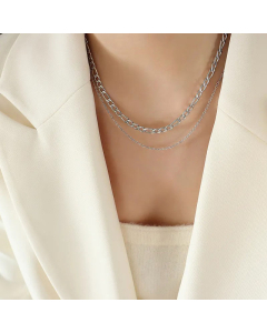 Plain Solid Color Figaro Chain Plating Layered Titanium Steel Necklaces Colorza 